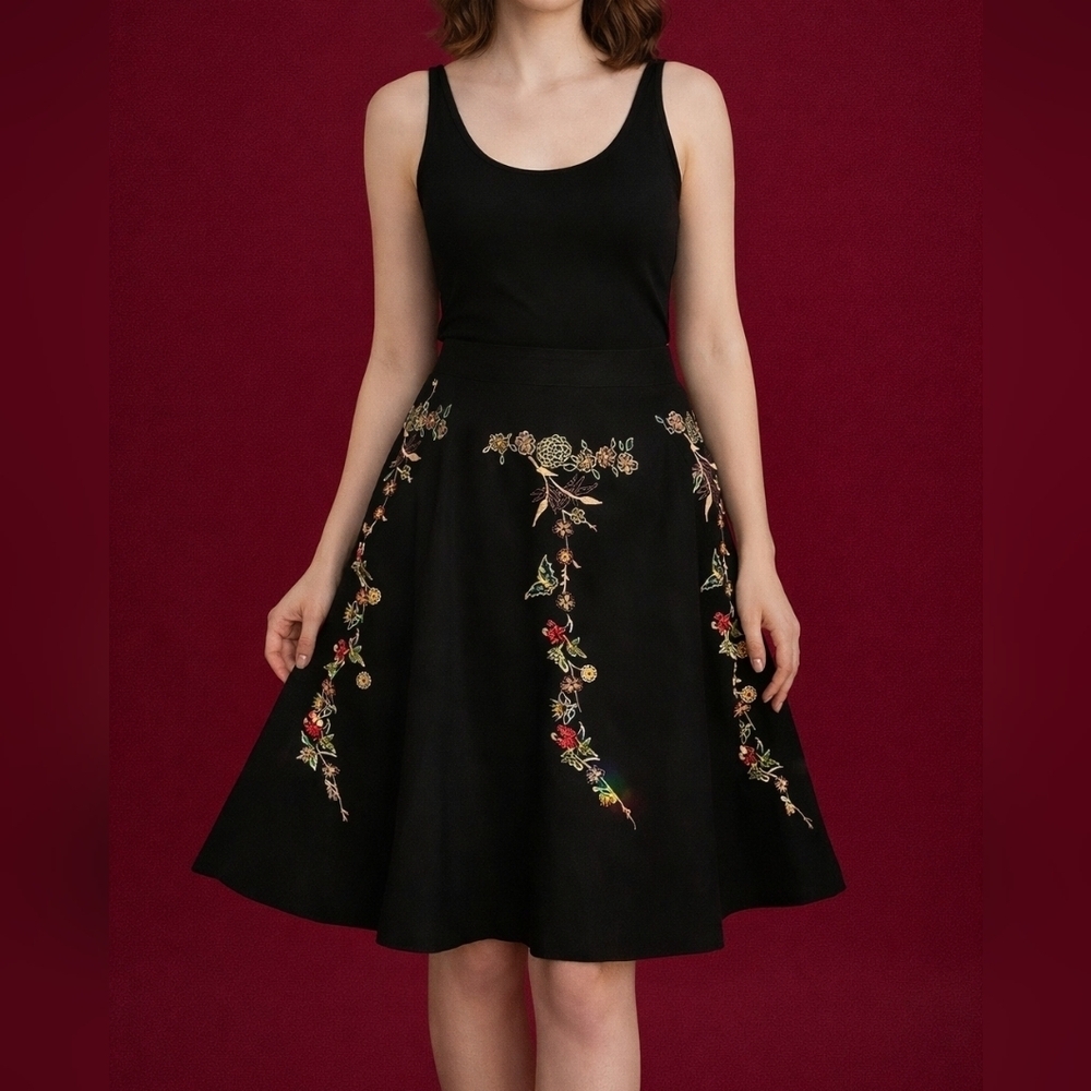 SUSAN BRISTOL Whimsigoth Floral Butterfly Embroidered Beaded Times Square Skirt